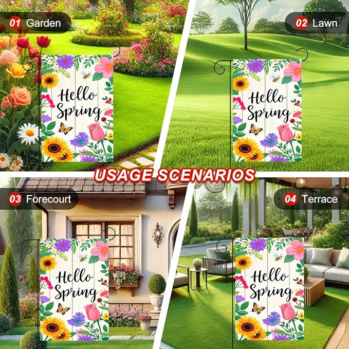 Hello Spring Garden Flag 12x18 Inch Floral Welcome Garden Flag Spring Yard Banner for Outdoor Porch Patio Lawn Springtime Farmhouse Outdoor Decor Seasonal Garden Flags