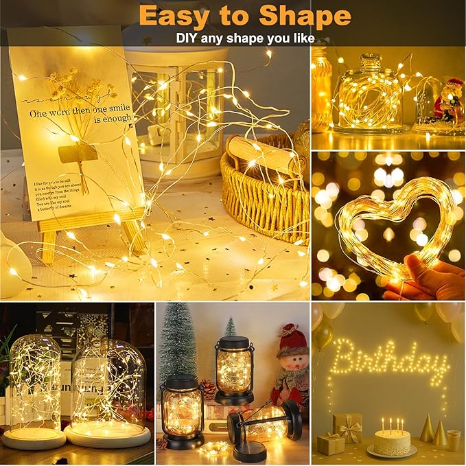 32FT(16 * 2) Fairy Lights Battery Operated, Rechargeable String Lights with Timer, Mini Waterproof LED Twinkle Lights for Bedroom, Christmas Decorations, Wedding Party Decor, Warm White