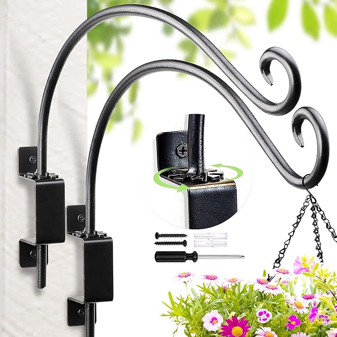 Lifyzoon Swivel Bird Feeder Hanger for Outside - 2Packs 16-Inch Swivel Plant Hooks for Outdoor, 30lbs Weight Capacity - Weather-Resistant Wall Hook for Wind Chimes, Flower Basket, Birdhouse