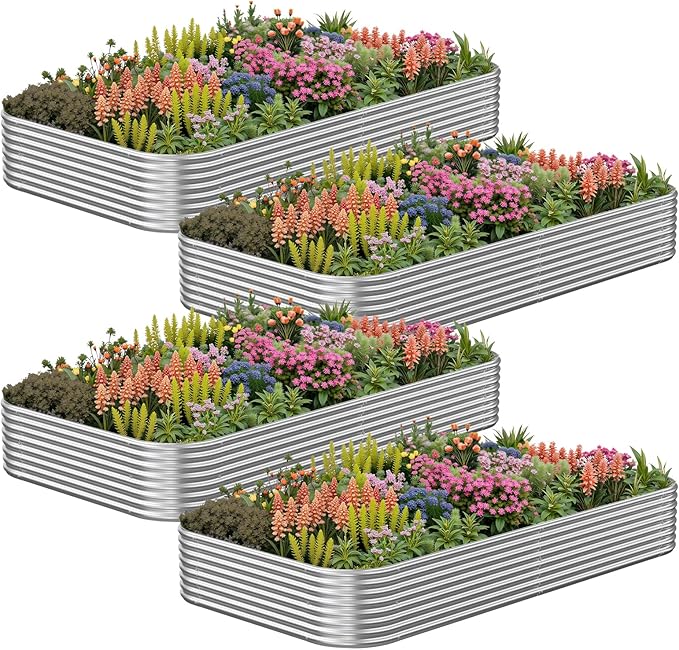 4 Pack Corrugated Galvanized Steel Raised Garden Bed Outdoor, Metal Above Ground Garden Bed for Vegetables and Flowers, Raised Beds for Gardening-4x2FT