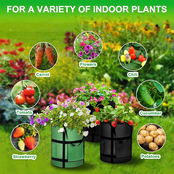 MEKOLIFE 7 Gallon Potato Grow Bags with Viewing Window, 300G Nonwoven Garden Planting Pots, Heavy-Duty Surround Handles for Gardening Supplies (2Pack Grow Bags)