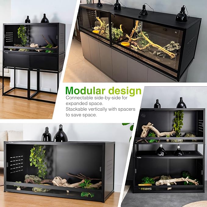 ToxiRium Large PVC Reptile Terrarium 40"x16"x16" 44 Gallon Enclosure for Bearded Dragon, Gecko, Lizard, Snake with Sliding Doors & Lock