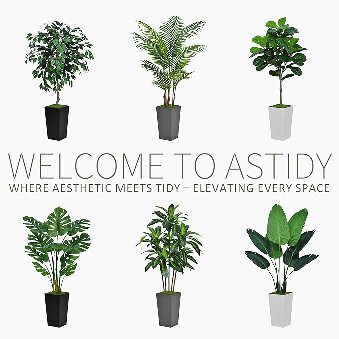ASTIDY Artificial Palm Tree 5FT - Fake Tree with Gray Tall Planter - Faux Tropical Areca Floor Plant in Pot - Artificial Silk Plant for Home Office Living Room Decor Indoor