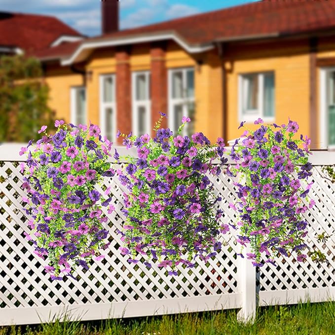ZFProcess Artificial Hanging Flowers for Outdoors Spring Decoration, 2PCS Silk Fake Daisy Realistic Outdoor Flowers UV Resistant Porch Patio Window Yard Decor(Dark Orchid)