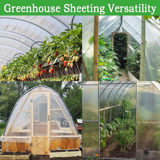 6.5FTx10FT Greenhouse Plastic Sheeting, 6 Mil Thick Clear Polyethylene Film, Waterproof Wind Frost Dust UV Resistant Green House Plastic Covering for Outdoor Plant, Garden, (6.5ft x 10ft)