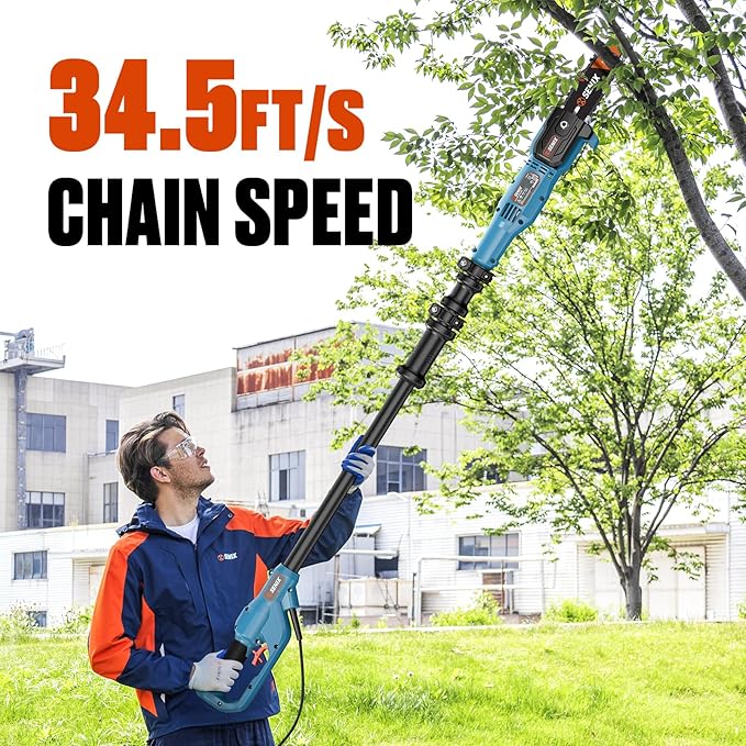 SENIX 8A Corded Electric Pole Saw, 8 Inch Telescoping Pole Chainsaw 14ft Max Reach, Lightweight Tree Trimmer for High Limbs, Branch Cutter & Wood Pruner
