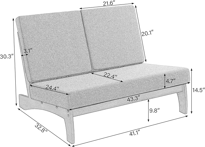 Patio Loveseat, Outdoor Wooden Bistro Set, All Weather Conversation Solid Wood Loveseat with Soft Cushions for Porch Balcony Deck Backyard