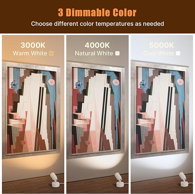 LED Spot Lights Indoor, 5W Uplighting with Remote Control Dimmable & Timer, Uplights Indoor Floor Spotlights with 3 CCT, Accent Lighting Stick on Wall Light for Plants Picture Artwork, White