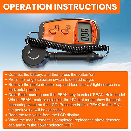 AMTAST UV Light Meter Professional UV Monitors Measurable of UVA & UVB Light Measure Tester with 290~390nm Range Portable UV Sunlight Tester (Model UV340B)