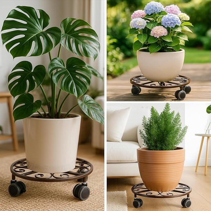 5 Pack Plant Caddy with Wheels Heavy Duty 11.8 Inches Metal Plant Stand with Wheels Plant Dolly Rolling Plant Stand Plant Roller with Casters for Indoor and Outdoor (5, Bronze)