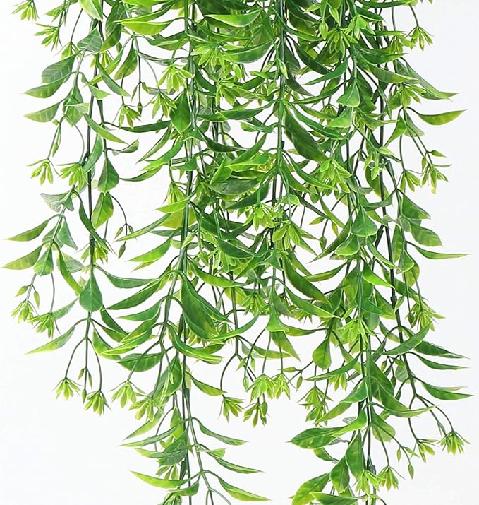 PASYOU Artificial Hanging Ivy, Vine Plastic Plants Grass Leaves Foliage Vines, UV Resistant Greenery Fake Flowers for Home Indoor Outdoor Garden Door Wall Wedding Party DIY Decoration - Green 4 Pack