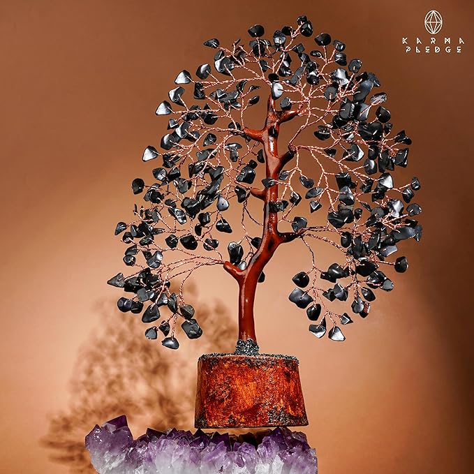 Black Obsidian Healing Crystal Tree Spiritual Gifts for Women, Handmade Home & Office Decor, Chakra Tree of Life Bring Positive Energy, Good Luck, Money, Yoga, Reiki Healing, Fathers Day Gifts for Dad