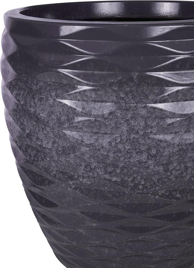 Alpine Corporation Indoor/Outdoor Embossed Wave Planters with Drainage Holes, Speckled Gray (Set of 2)