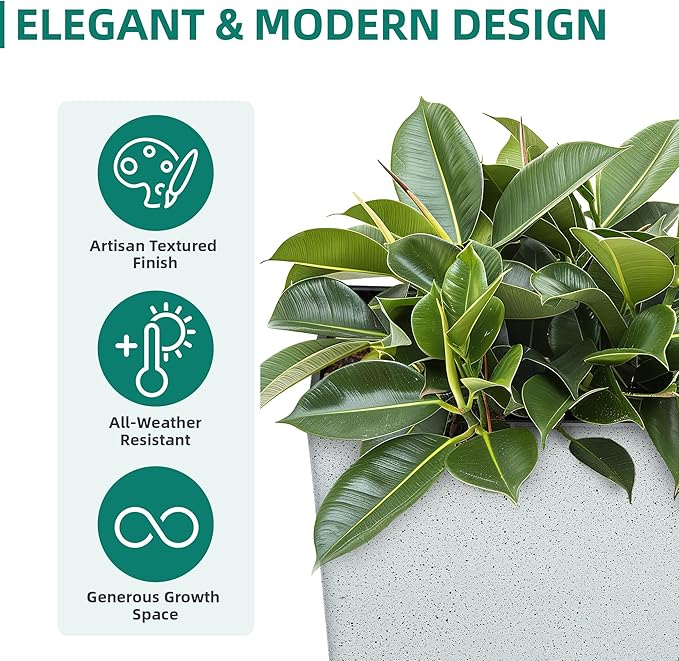 Autodaya 28" Plant Pots Tall Planters for Plants Outdoor Large Set of 2 Plastic Flower Pots Tapered Plant Containers Front Porch Decor for Garden, Patio, Deck, Indoor Terrazzo White