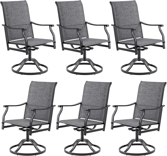 Soohow Swivel Outdoor Dining Chairs Set of 6, Patio Swivel Dining Chair with Textilene Fabric, Outdoor Metal Armchair All Weather Resistant, Ergonomic Comfort, Perfect for Patio, Backyard, Balcony