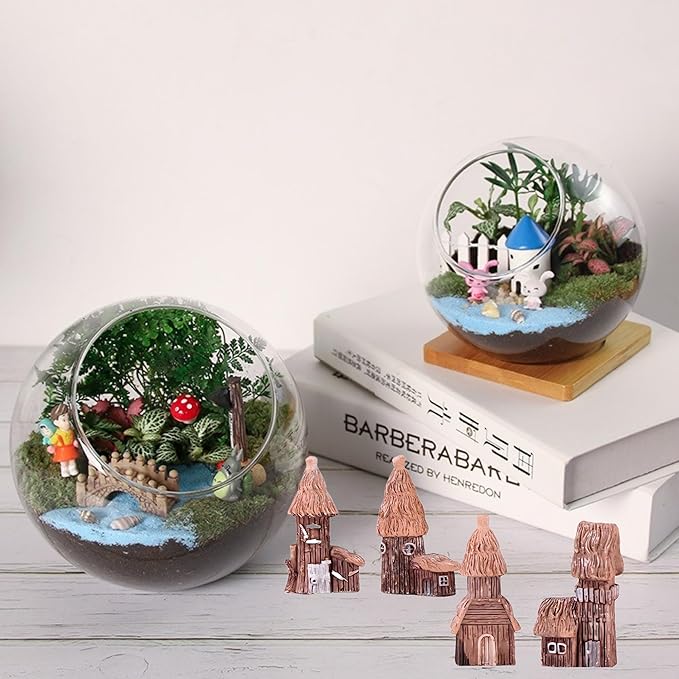 Haohaiblooms 4 Pieces Miniature Tree House Set - Vintage Fairy Garden Decor, DIY House Ornaments for Micro Landscape, Home Decoration, Accessories for Fairy Garden Supplies, Outdoor & Desktop Decor