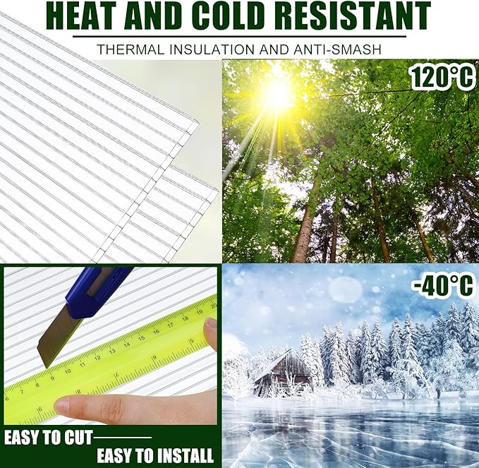 Tatuo 12 Pack 4' X 2' X 0.32'' Polycarbonate Greenhouse Panels Polycarbonate Sheets Twin-Wall Roof Panels Waterproof UV Protected Clear Corrugated Plastic Roofing for Greenhouse Replacement