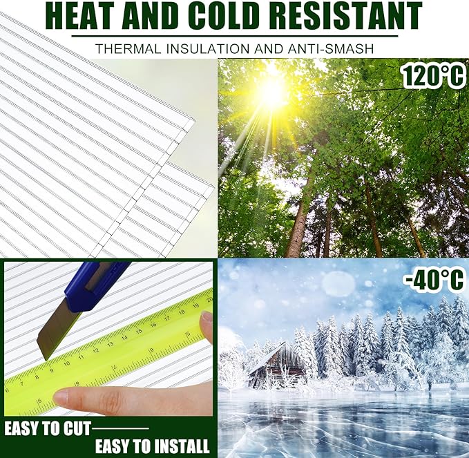 Tatuo 24 Pack 4' X 2' X 0.16'' Polycarbonate Greenhouse Panels Polycarbonate Sheets Twin-Wall Roof Panels Waterproof UV Protected Clear Corrugated Plastic Roofing for Greenhouse Replacement