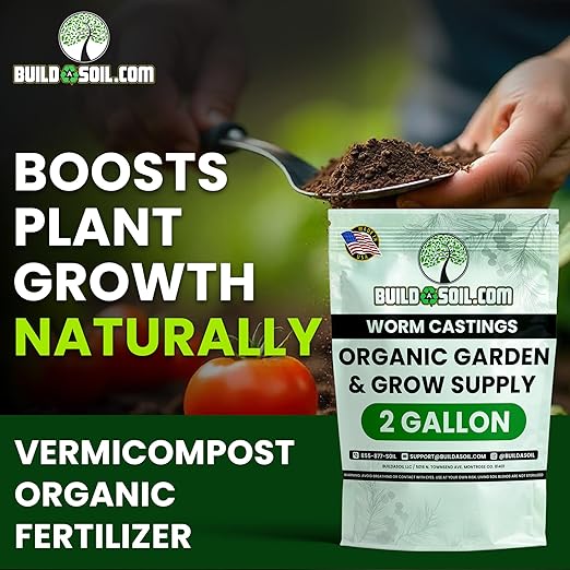 BuildASoil Worm Castings for Gardening - Vermicompost Organic Fertilizer for Lawns - Ensures Larger Plants & More Vegetables - Natural Earthworm Castings for Plants (1 Cubic Foot/Bag) (2 Gallon)