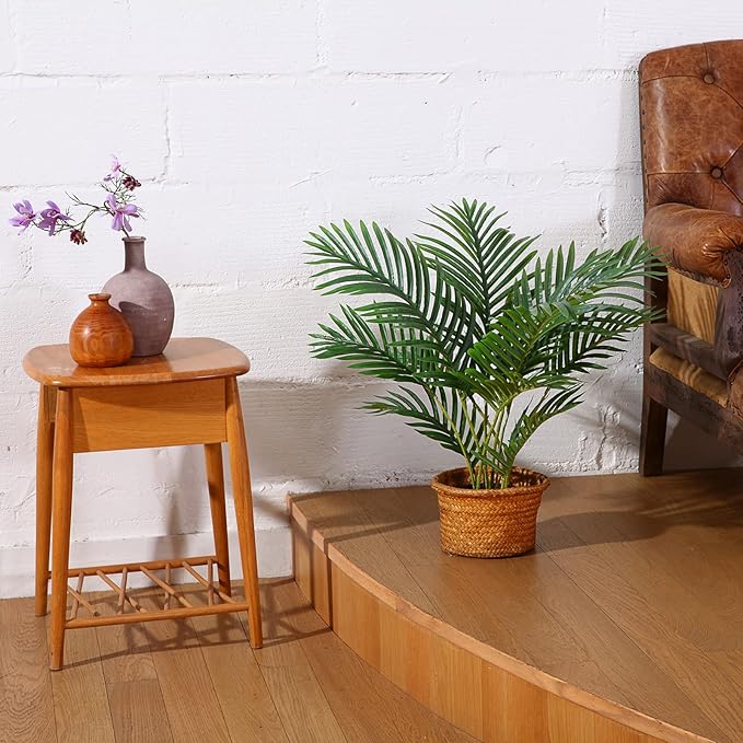 LOMANTO Fake Majesty Palm Plant 2Ft Artificial Plants for Home Decor Indoor Small Faux Trees in Pot Fake Tropical Plants for Housewarming Gift 1Pack