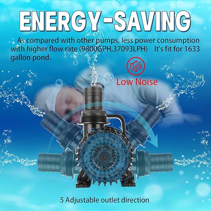 WaterRebirth (7000GPH-320W, UL listed) Large Fountain Submersible Water Pond Sump Pump Aquarium Electric Waterfall Pump Outdoor PS- 7000