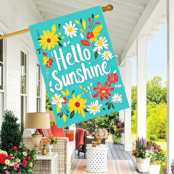 Hello Sunshine Summer Garden Flags 12x18 Double Sided Flag Spring Summer Outdoor Decor with Radiant Sun and Sunflower Design Perfect Floral Seasonal Yard Outdoor Flag