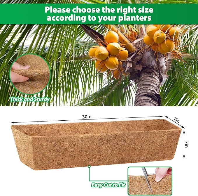 Legigo 2 Pack 30 Inch Square Coco Liners Planter Baskets Liner- Natural Coconut Coir Fiber Liner Replacement, Window Box Liners Trough Coconut Liners for Wall Planter Garden Deck Fence Flower Baskets