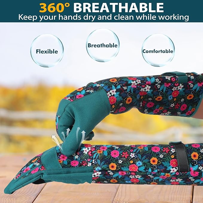 Trifabricy Gardening Gloves for Women - Long Garden Gloves with Grip Breathable, Thorn-Proof Puncture-Resistant Work Gloves