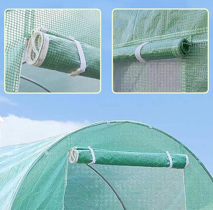 Replacement Cover for Portable Greenhouse, Large Walk-in Green Hot Garden House Top Tarp 2 Zippered Doors 8 Roll-up Windows (Frame Does NOT Included) (20 x 10 x 7 ft)