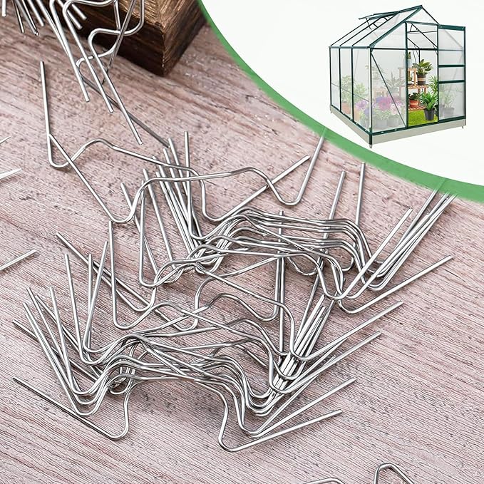 EAGLE PEAK 100pcs Greenhouse Glazing Clips, W Type Stainless Steel Clamps Green House Accessory Wire Replacement Clips for Greenhouse Cover