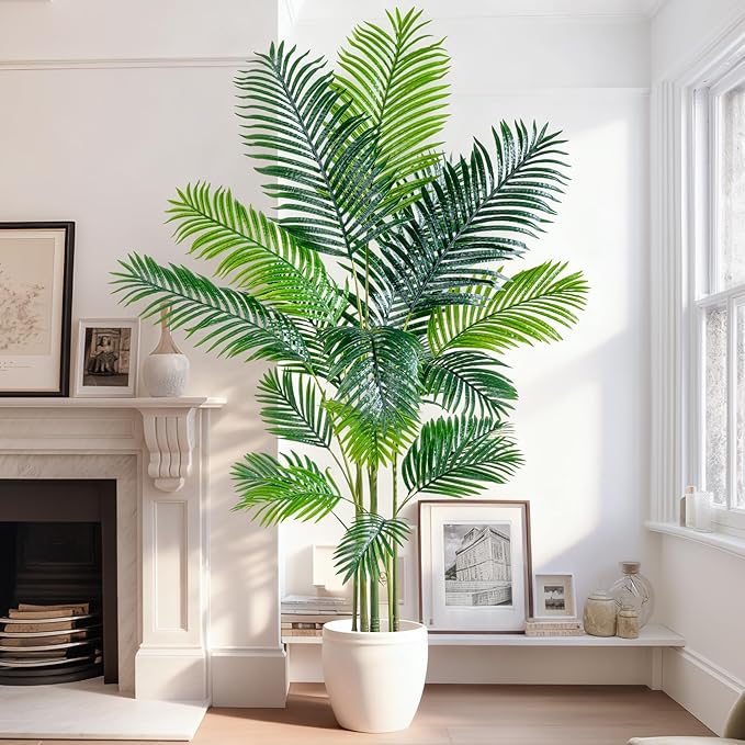 6.6FT Artificial Areca Palm Tree-Lifelike Palm Plant,Faux Tropical Areca Floor Plant Tall Faux Silk Large Artificial Plants for Indoor Home Living Room Corner Decor（No Planter）