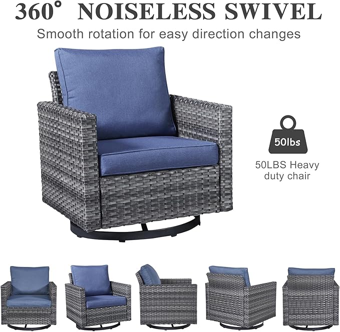 Belord Outdoor Sectional Sofa with 41" Propane Fire Pit Table - 9 Piece Patio Conversation Set with Storage Box and Swivel Rocker Chairs All-Weather PE Wicker Furniture Set Gray