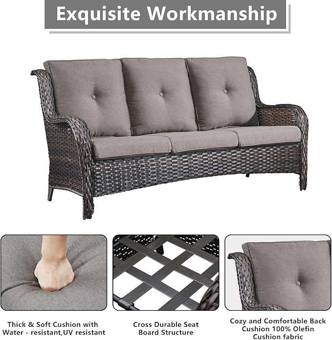 Rilyson Wicker Patio Furniture Set - 6 Piece Rattan Outdoor Sectional Conversation Sets with 2 Sofa,2 Armrest Chairs and 2 Ottomans for Porch Deck Garden(Brown/Grey)
