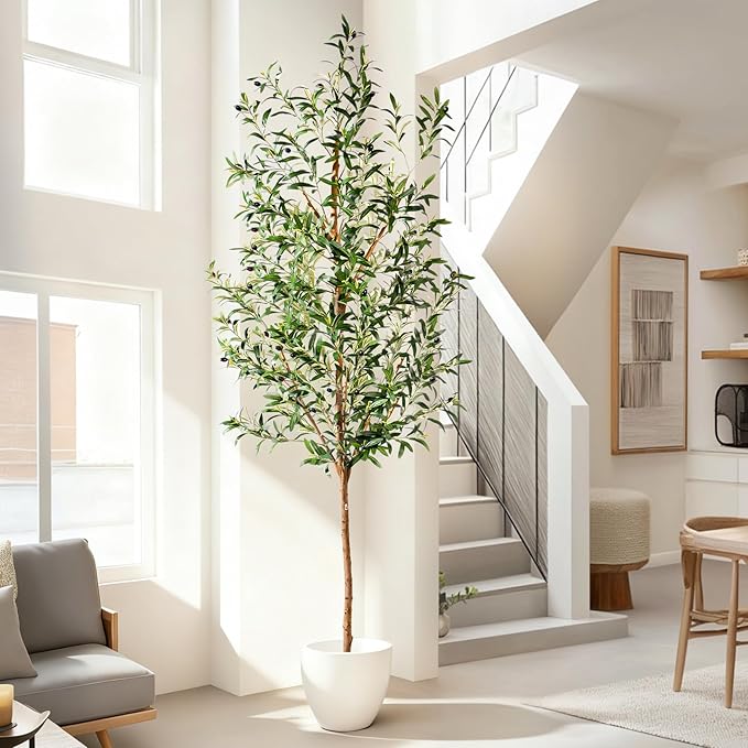 Large Artificial Olive Tree Tall Fake Olives Trees Indoor Outdoor Realistic Floor Plant Faux Plastic Plants for House Home Living Room Bedroom Office Front Porch Modern Farmhouse Silk Tree Decor