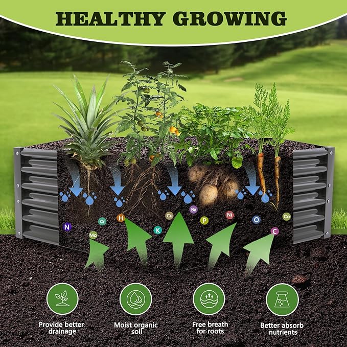 A ANLEOLIFE 6 Set Hexagon Galvanized Raised Garden Beds Outdoor,70x60x18in Metal Planter Box for Planting Vegetables Flowers Herb, Anti-Rust & Easy-Setup, Quartz Grey