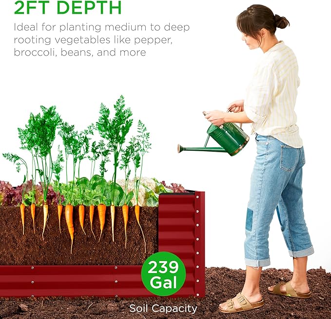 Best Choice Products 8x2x2ft Raised Outdoor Metal Garden Bed, Rectangular Planter Box for Herbs, Flowers, and Deep Root Vegetables w/ 240 Gallon Capacity - Royal Red