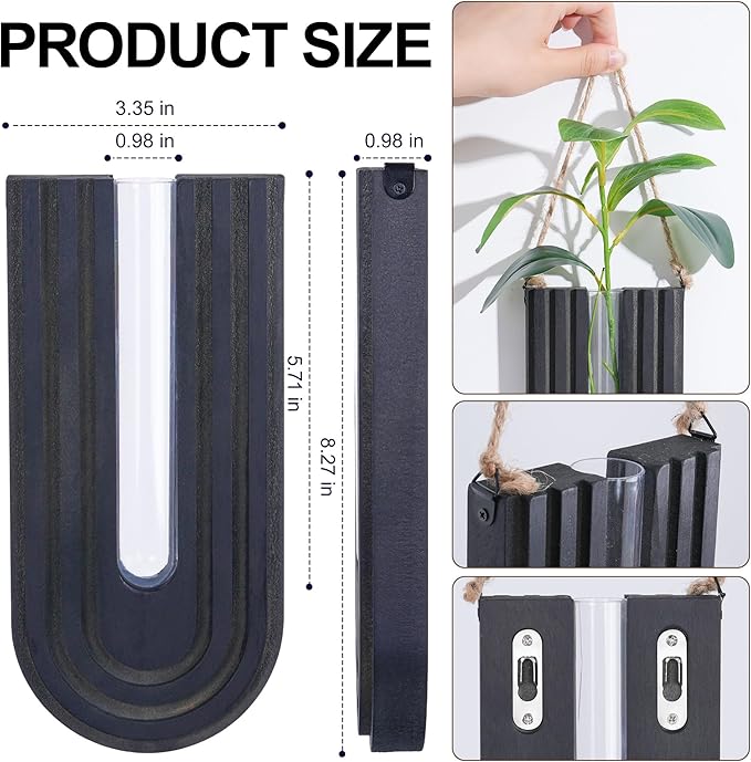 Wooden Wall Vase Set of 3, Wall Hanging Planter Modern Farmhouse Wall Decor for Boho Wall Decor for Indoor Entryway Hallway Bathroom Living Room Dining Room