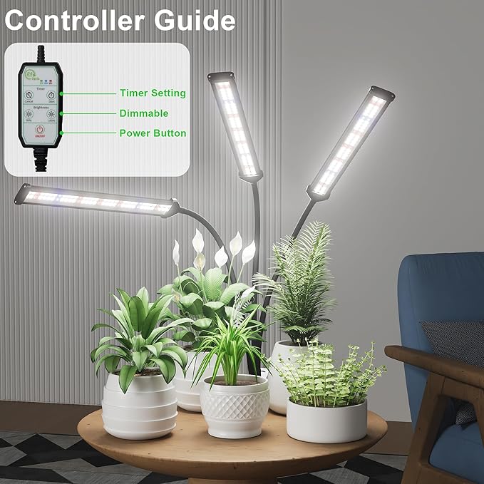GooingTop Grow Light LED Gooseneck Lamp,Triple-Head Full Spectrum 222 LED Plant Lamp with Red Blue Light Clip-on Desk for Indoor Plants Growing, Auto Timer & Super Bright