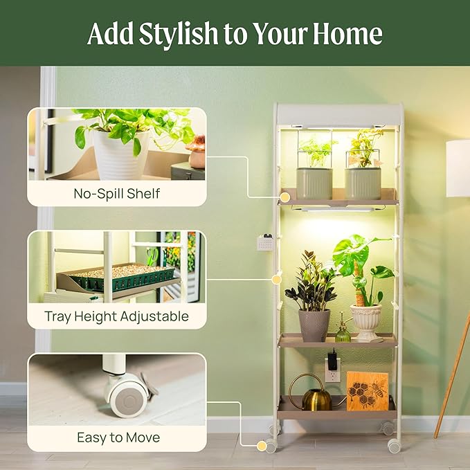 Vego garden 2 Tier Rolling Metal Corner Plant Stand Indoor with Grow Light, Full Spectrum LED Grow Light, Plant Rack for Seed Starting, Leafy, Herbs, Fruits & Microgreens