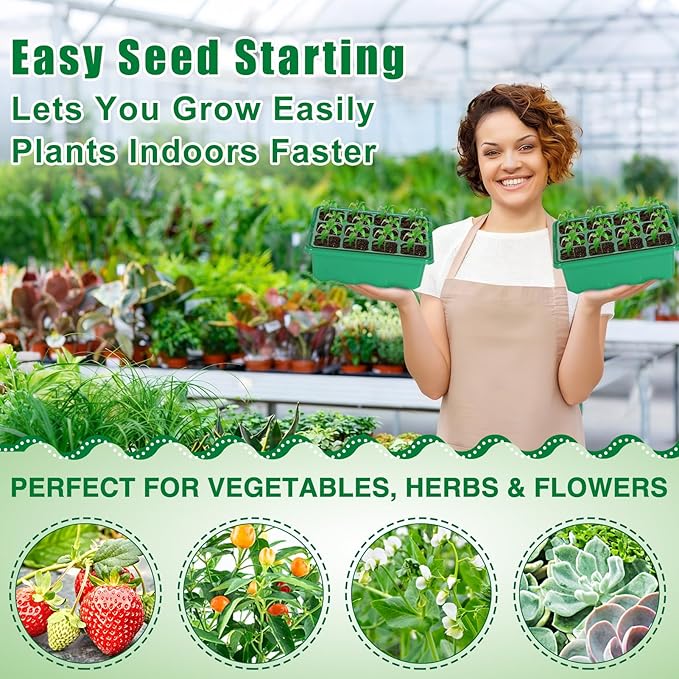Seed Starter Tray with Grow Light & Heat Mat - 48 Cell Durable Easy Use Seed Starter Kit for Beginners, Thriving Seedling Germination Kit with Humidity Domes for Indoor Plant Growing Propagation
