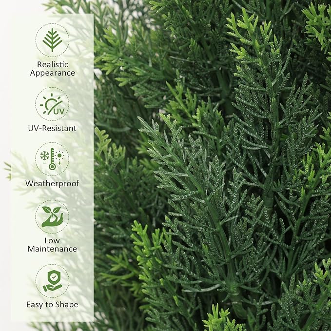 Artificial Cedar Trees Outdoors 4FT - UV Resistant Indoor Faux Topiary Trees, Realistic Potted Cypress Plants for Outside Planter, Fake Shrubs for Home Entrance Patio Front Porch Decor, Set of 2