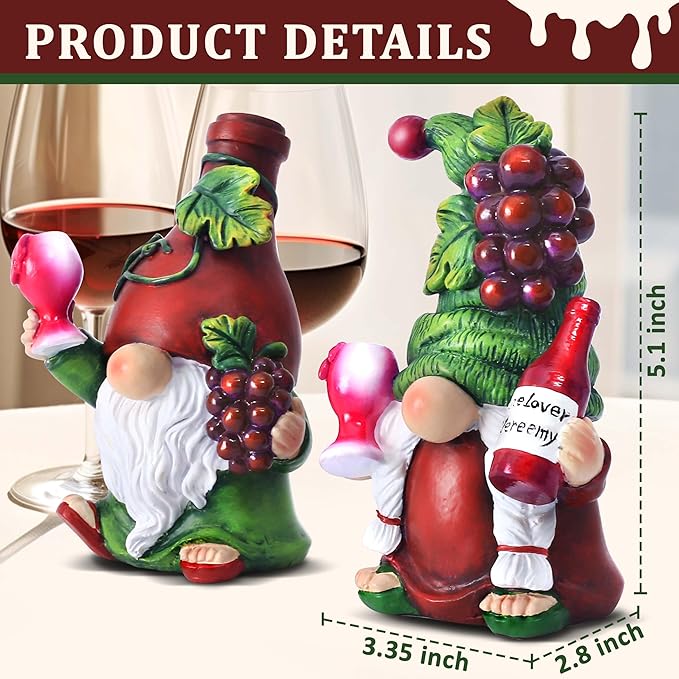 2PCS Wine Gnomes Figurines Valentines Day Decorations Home Party Wine Bar Decor Gnome Gifts for Women Collectible Statue Outdoor for Dining Tables Tiered Pallets Wine Cabinet Living Room