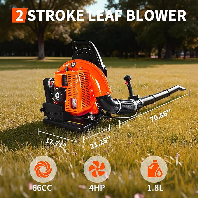 66CC Backpack Blower, 4-HP 2-Cycle Gas Leaf Blower with 880 CFM & 320 MPH, Backpack Leaf Blower, Powerful Clearing Performance for Wet Leaf & Debris Clean & Snow Removal