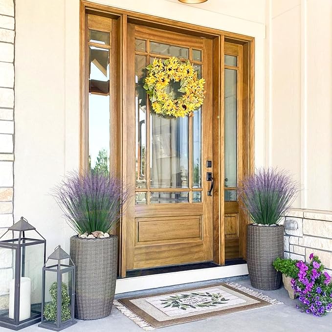 LUZOGA 100Pcs Artificial Grass Plants, Faux Shrubs Wheat Grass, Artificial Tall Fake Plants for Outdoor Decor, Greenery Stems Weed for Room Indoor Home Decor（Green Purple Tail）