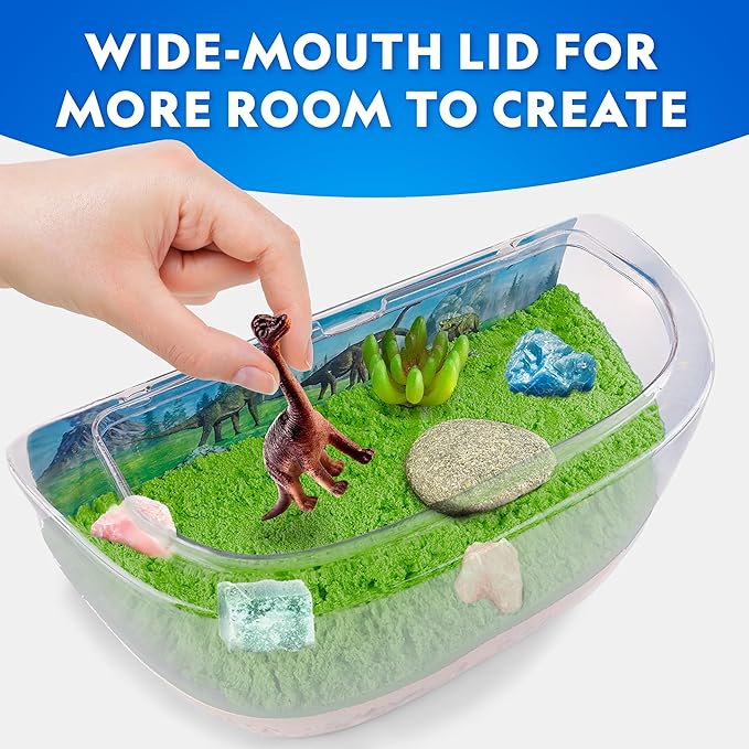 National Geographic Light-Up Dinosaur Terrarium Kit for Kids – Build a Prehistoric Habitat with Play Sand, Real Gemstones & Dino Figures, Science Activity Kit for Boys & Girls