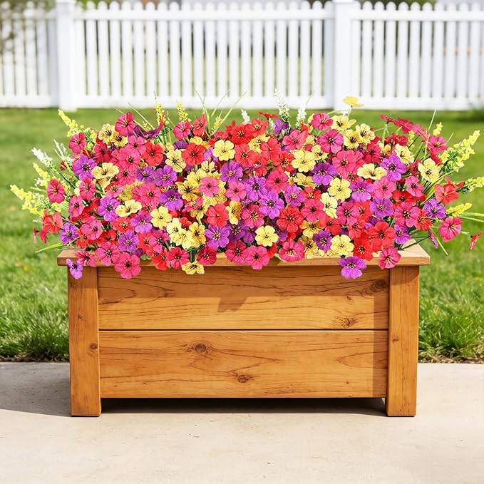 24 Bundles Realistic Fake Flowers for Outdoors, No Fade Faux Silk Flowers & Artificial Plants Lavender, for Garden Patio Porch Decor, Window Box, Hanging Basket, Planter, Grave Decorations