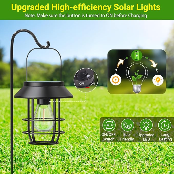 Solar Lanterns Outdoor Waterproof, High Brightness Hanging Solar Lights for Outside with Wall Hooks, Halloween Decor Retro Metal Outdoor Lanterns Auto On/Off for Patio, Yard Decor, Black,4Pack