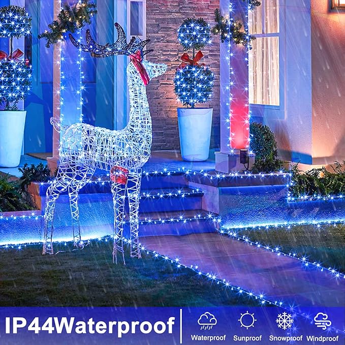 250 LED Blue Christmas Lights Outdoor 82ft Clear Wire Blue String Lights 8 Modes Clear Wire, Plug in Waterproof Twinkle Fairy String Light for Indoor Christmas Tree Bedroom Decorations