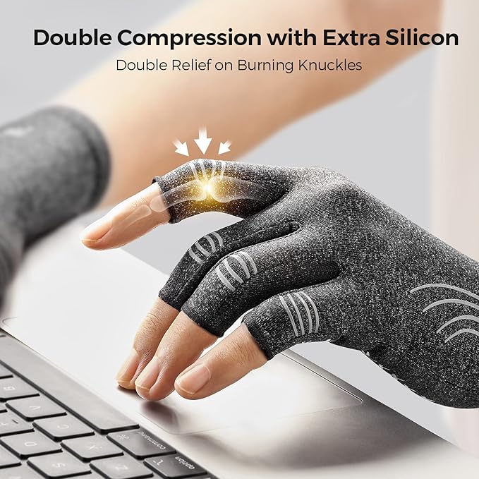FREETOO Arthritis Gloves for Women for Pain, Strengthen Compression Gloves Grey-Black