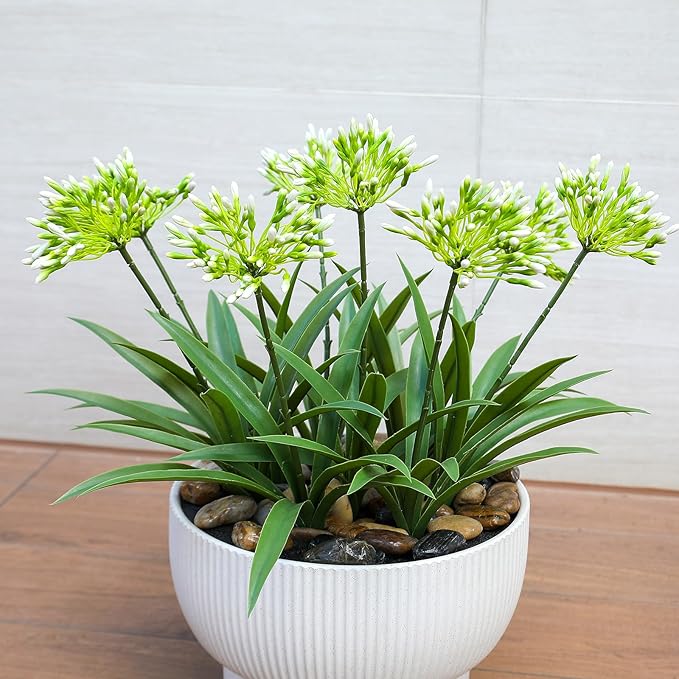 HIFORESTAR Faux Outdoor Flowers Realistic Artificial Plants 8 Bundles Plastic Flower Outside 18.9 in Fake Greenery Stems Green Flower for Pot Planter Decor Outside